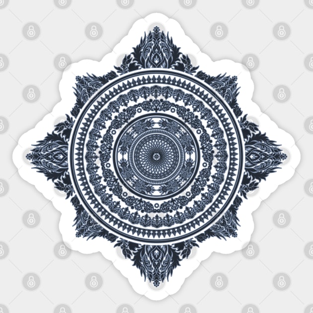 Blue and White Mandala - Geometric Ornate Mandala - Manafold Art Sticker by Manafold